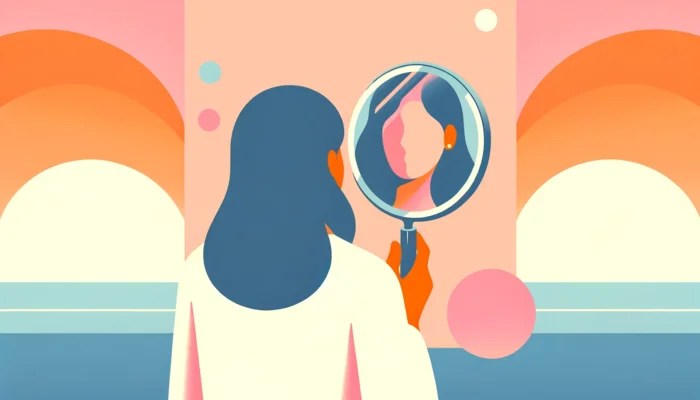 Un personnage se regardant dans un miroir