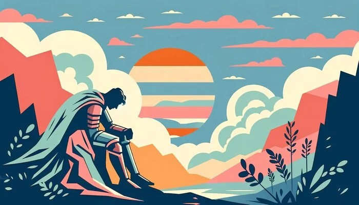 Un héros qui vient de subir une défaite qui représente le trope littéraire "Renaissance du héros"