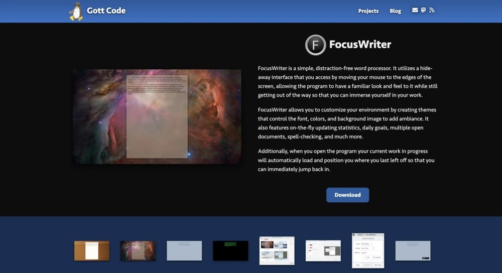 Site web du logiciel d'écriture gratuit Focus Writer