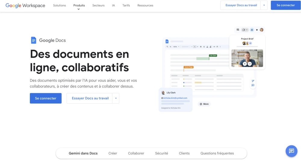 Site web du logiciel d'écriture gratuit Google Docs