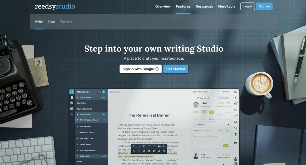 Site web du logiciel d'écriture gratuit Reedsy Book Editor