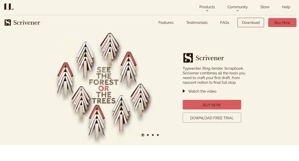 Site web du logiciel d'écriture Scrivener